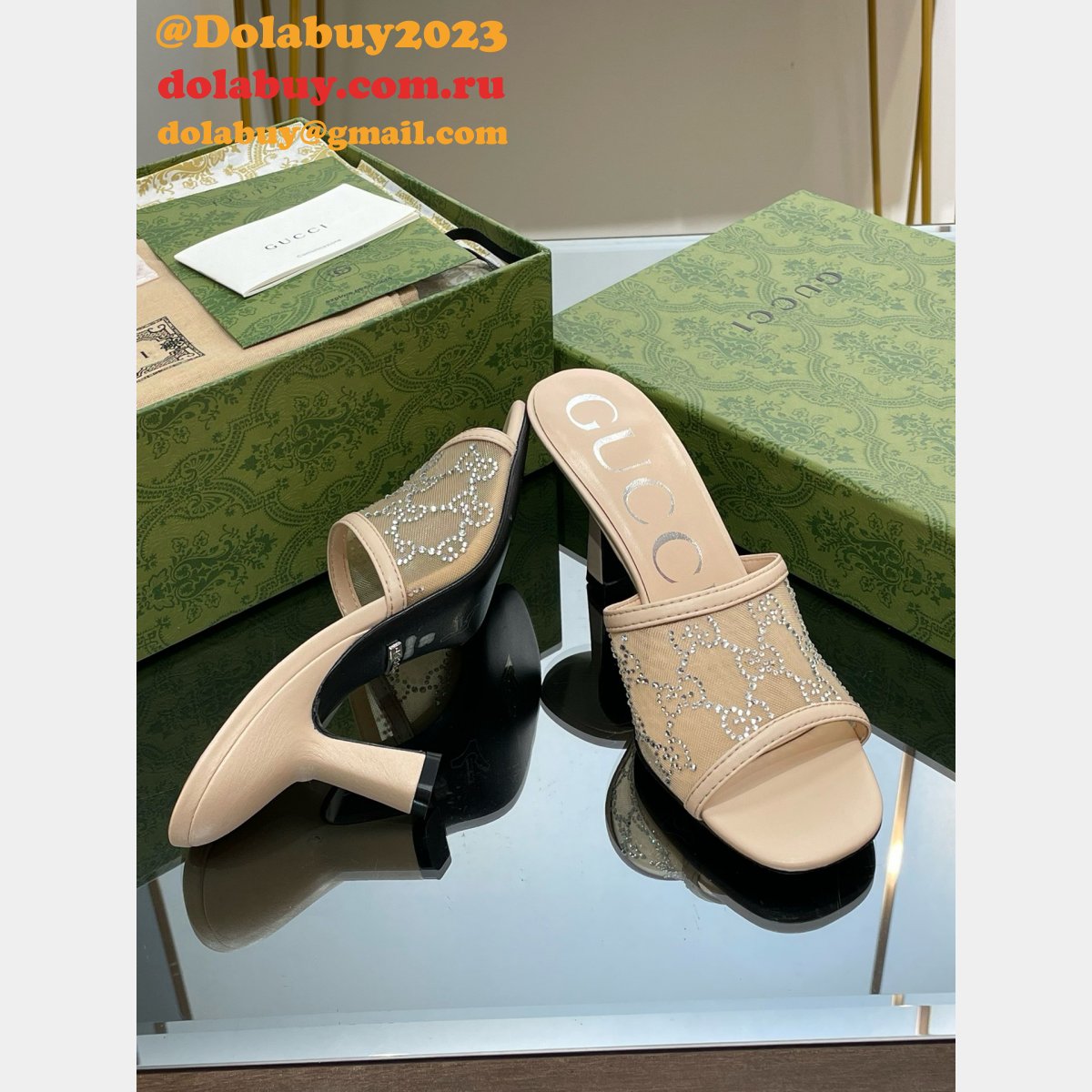 mid-heel slide sandal G*u*i monogrammed replica shoes