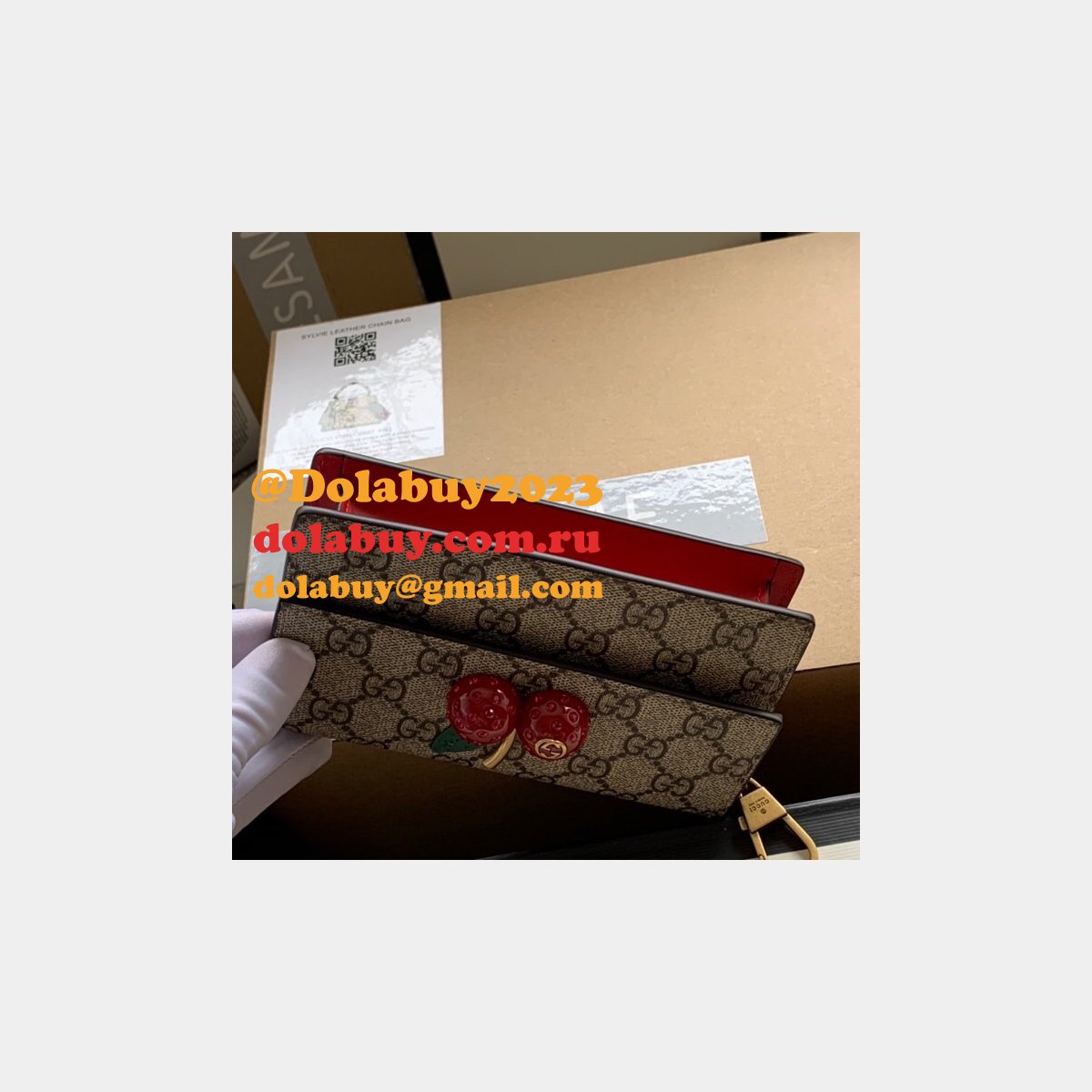G*u*i designer beige gg supreme mini bag with cherries