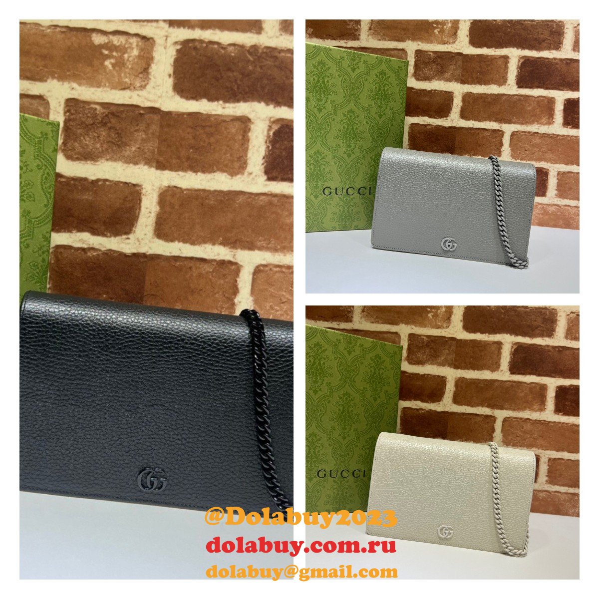 top luxury gg G*u*i replicas 497985 marmont leather mini chain wallets bag