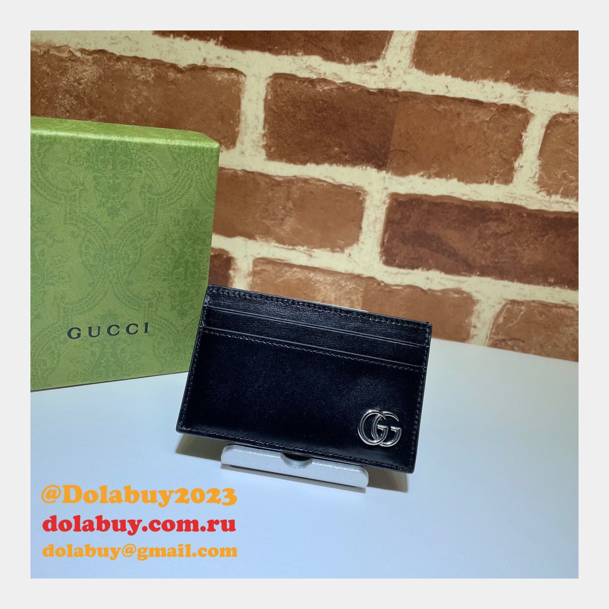 G*u*i best 657588 replica gg marmont card case in black leather