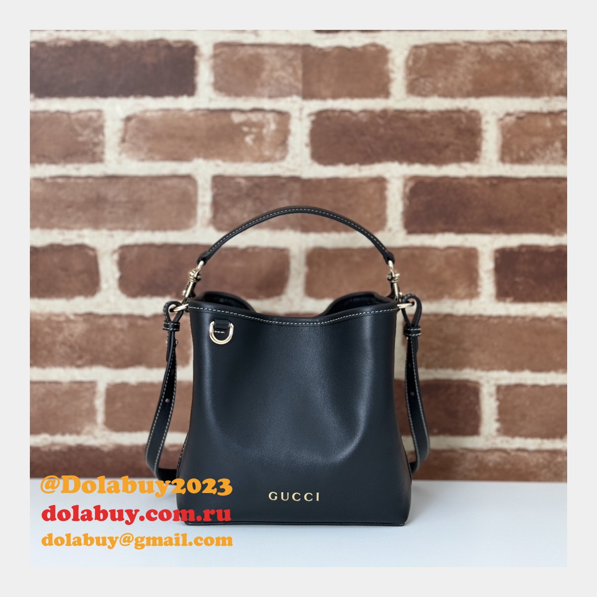 designer 815118 fake gg emblem G*u*i 1:1 mirror bucket black bag