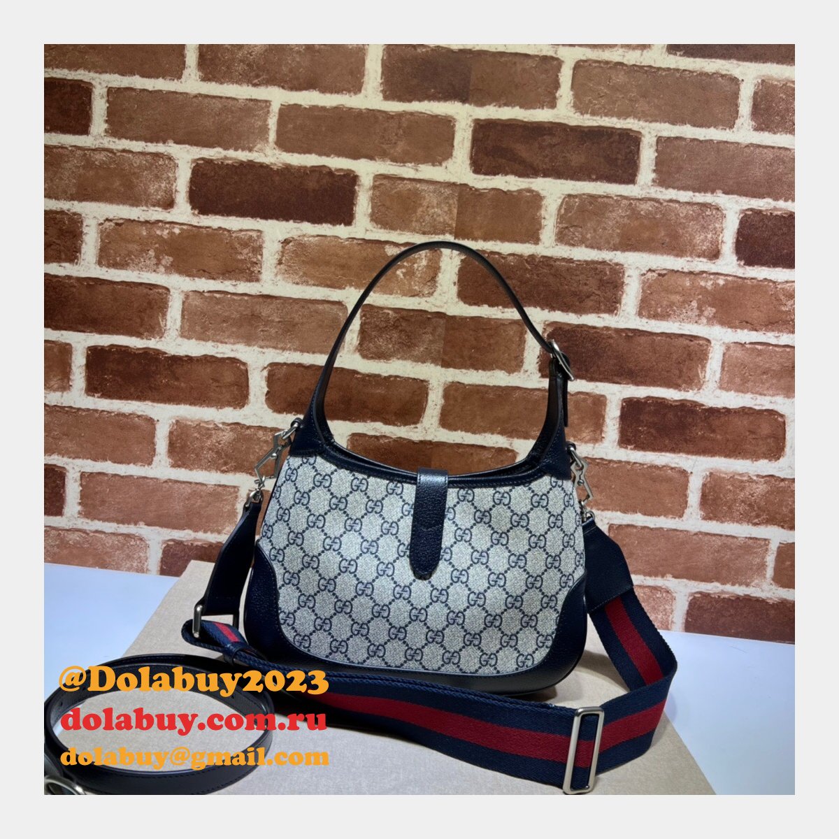 G*u*i wholesale jackie 1961 small shoulder bag ‎678843 beige and blue
