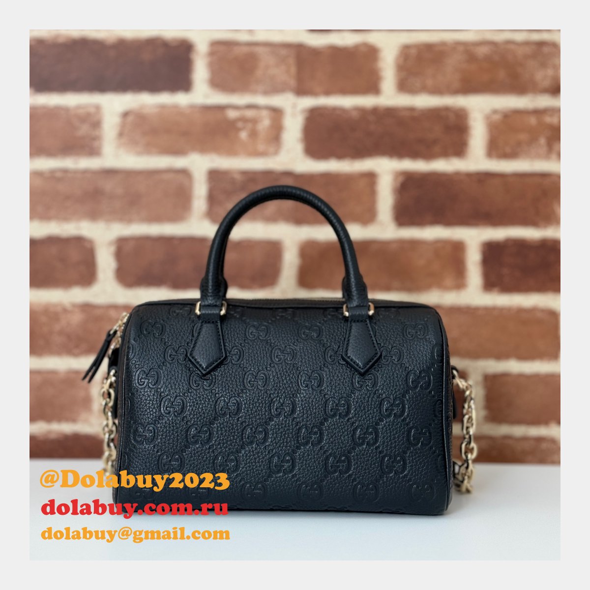 G*u*i luxury gg emblem boston top handle 815255 black knockoff bag