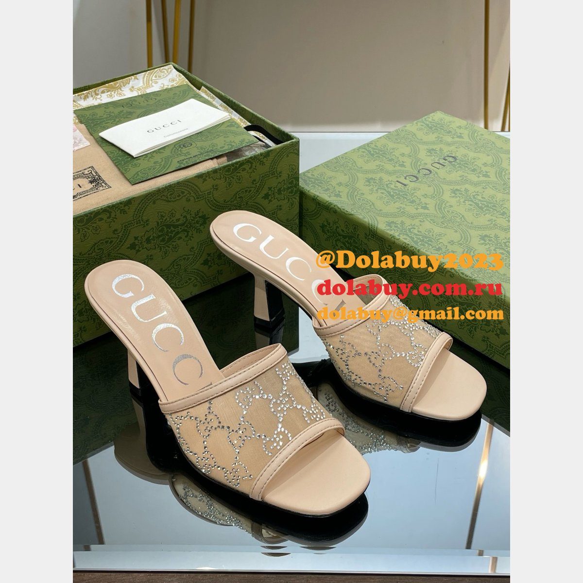 mid-heel slide sandal G*u*i monogrammed replica shoes