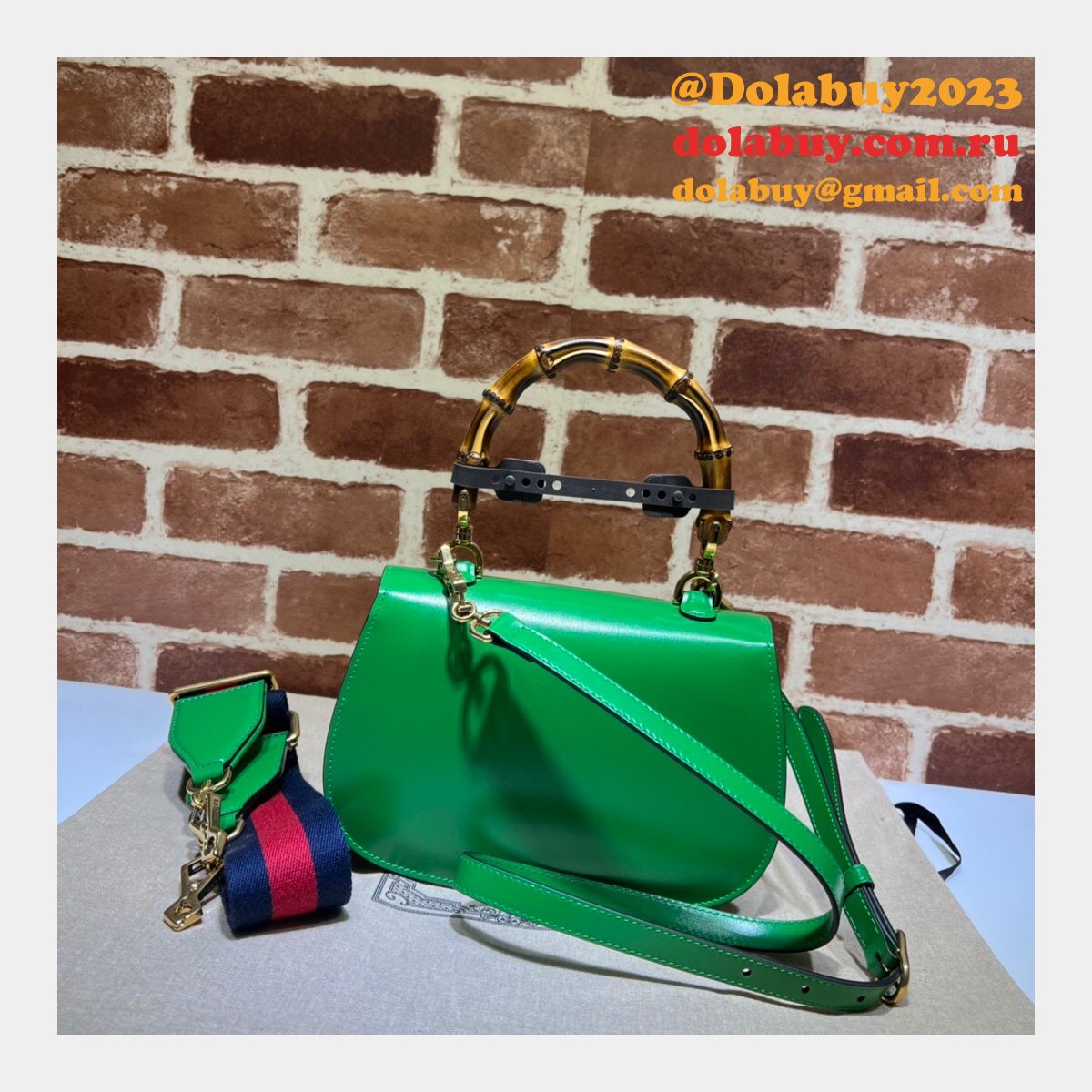 perfect G*u*i copy 675797 small top handle pink/green bag with bamboo