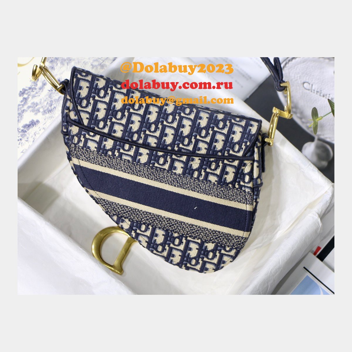 Replica Saddle Bag Blue Dior Oblique Jacquard