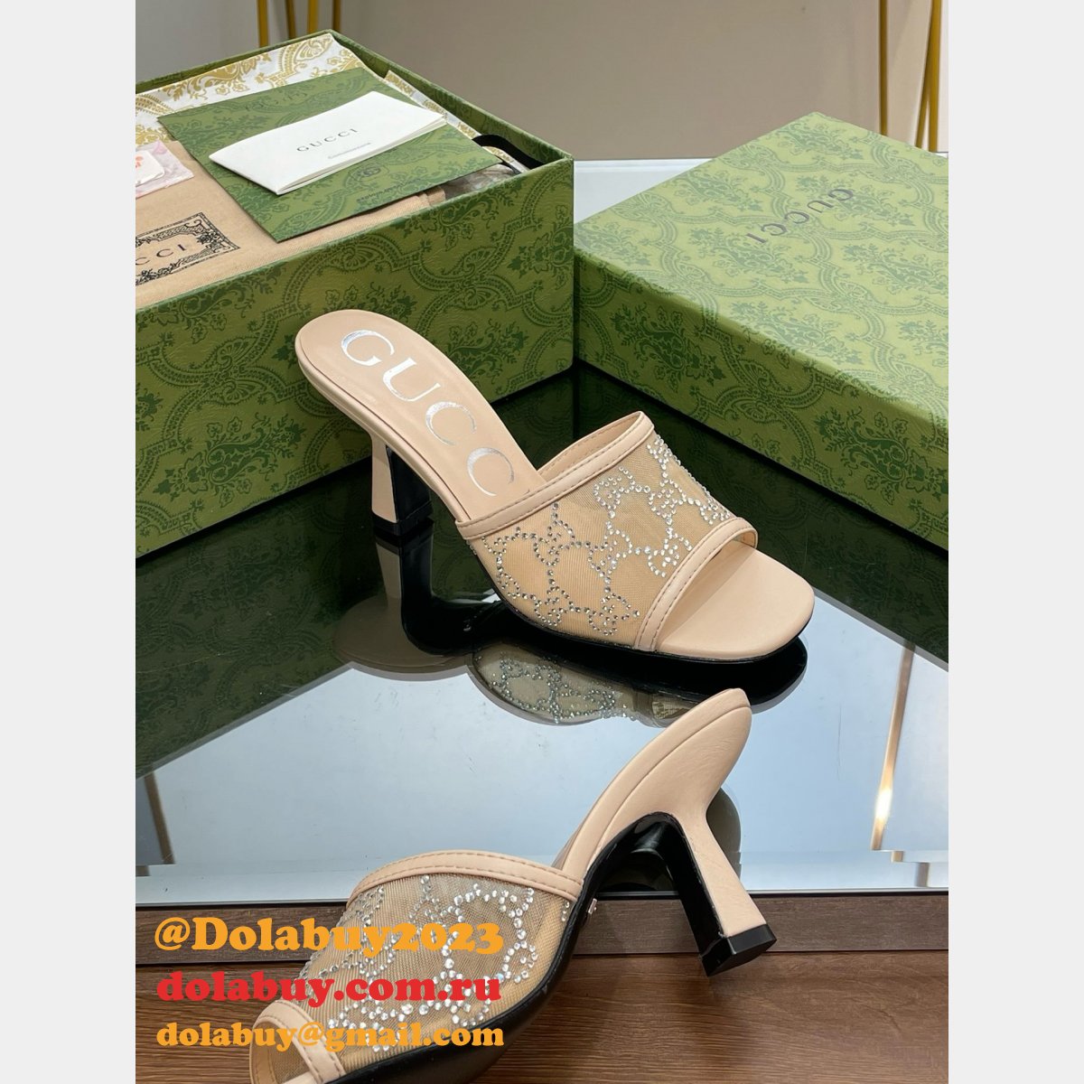 mid-heel slide sandal G*u*i monogrammed replica shoes