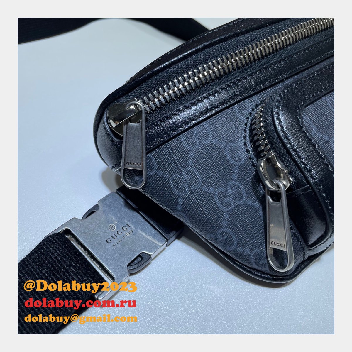 top quality G*u*i belt bag with interlocking g 682933 black gg supreme