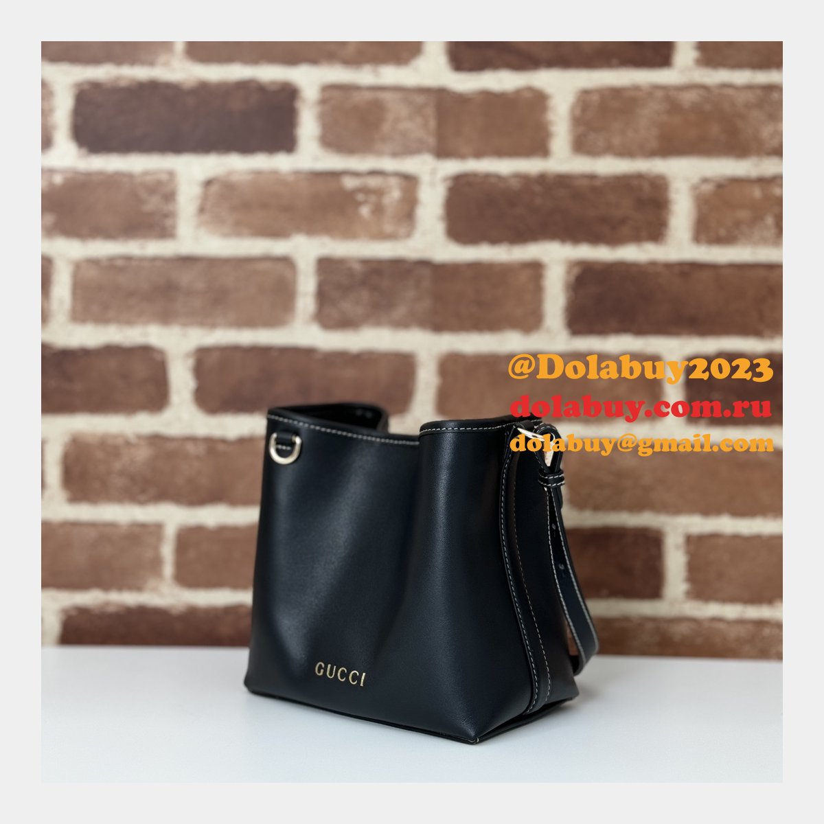 designer 815118 fake gg emblem G*u*i 1:1 mirror bucket black bag