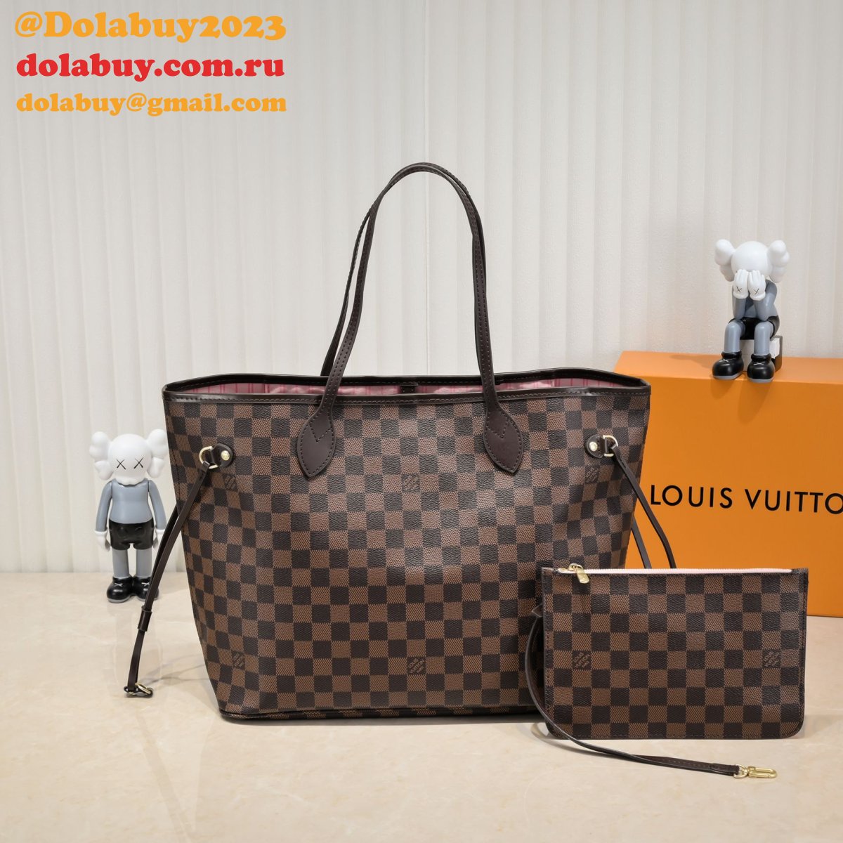 Louis Vuitton Damier Canvas Neverfull MM Bags 32CM Pink N40598