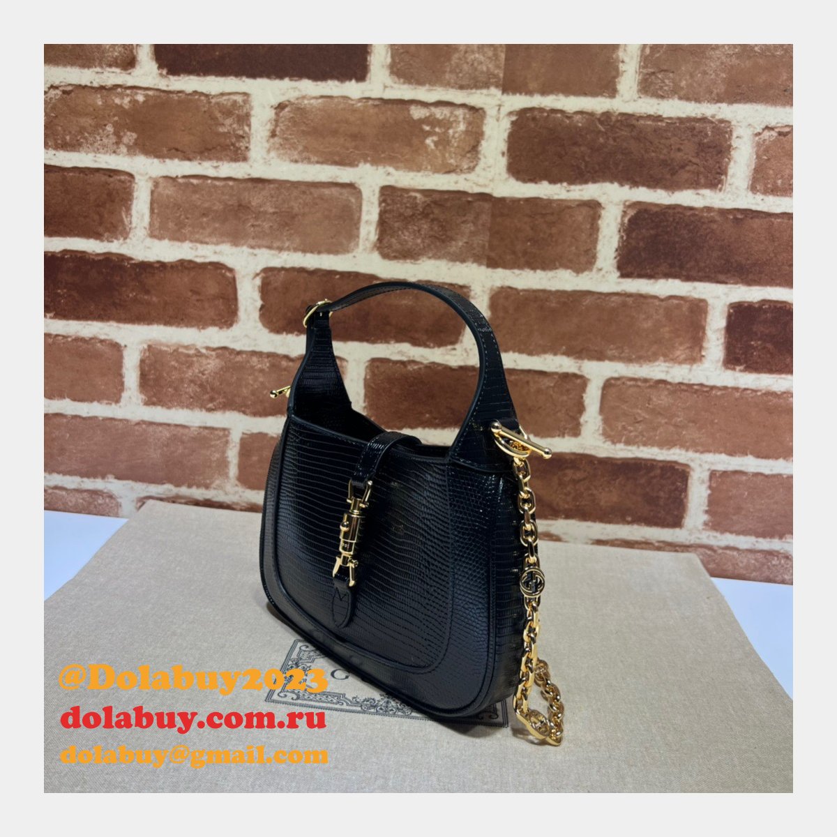 copy G*u*i designer jackie 1961 lizard 675799 black bag