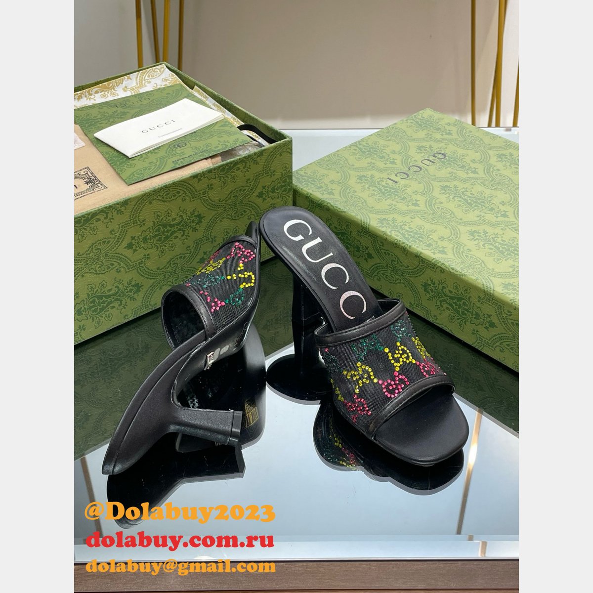 mid-heel slide sandal G*u*i monogrammed replica shoes