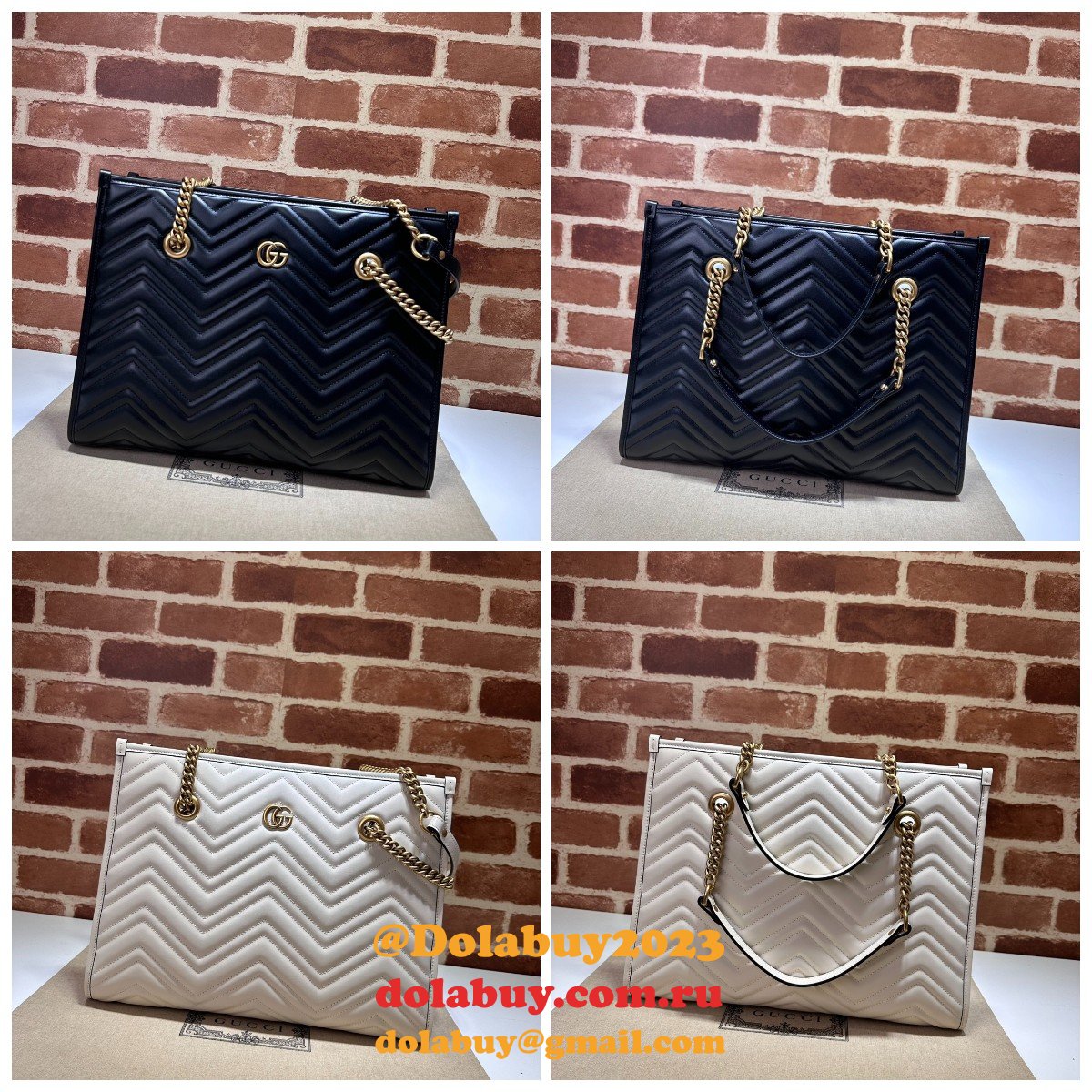 tote gg marmont white/black 779724 G*u*i replica bag