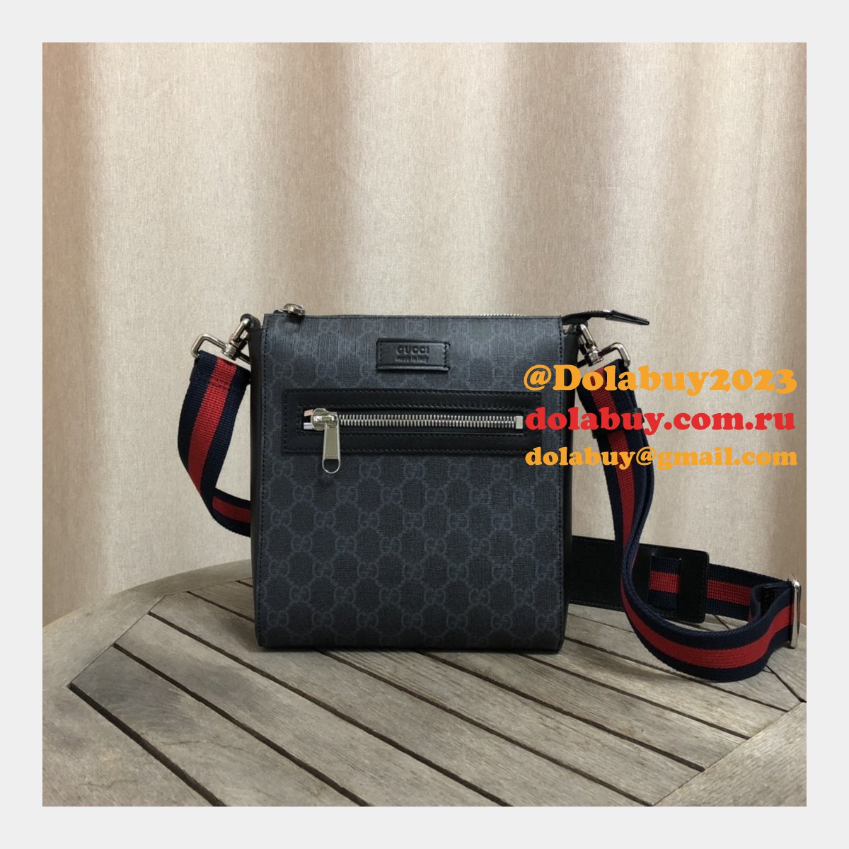 uk G*u*i fake black gg supreme small messenger 523599 bag