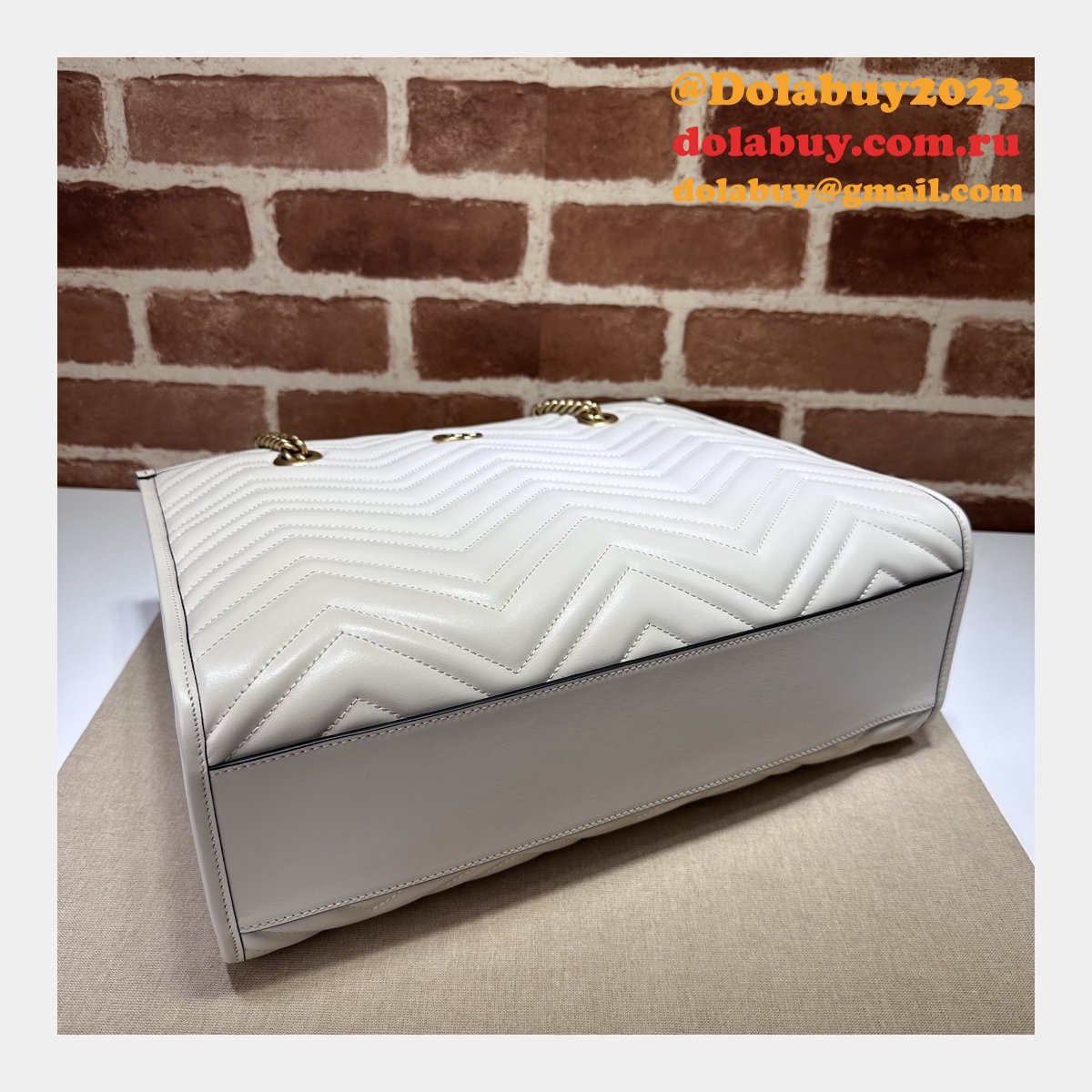 tote gg marmont white/black 779724 G*u*i replica bag