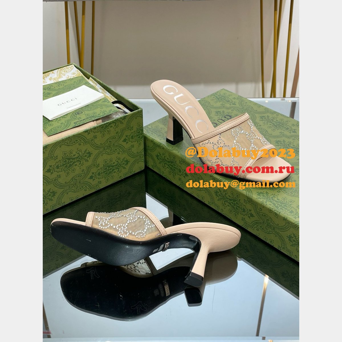 mid-heel slide sandal G*u*i monogrammed replica shoes