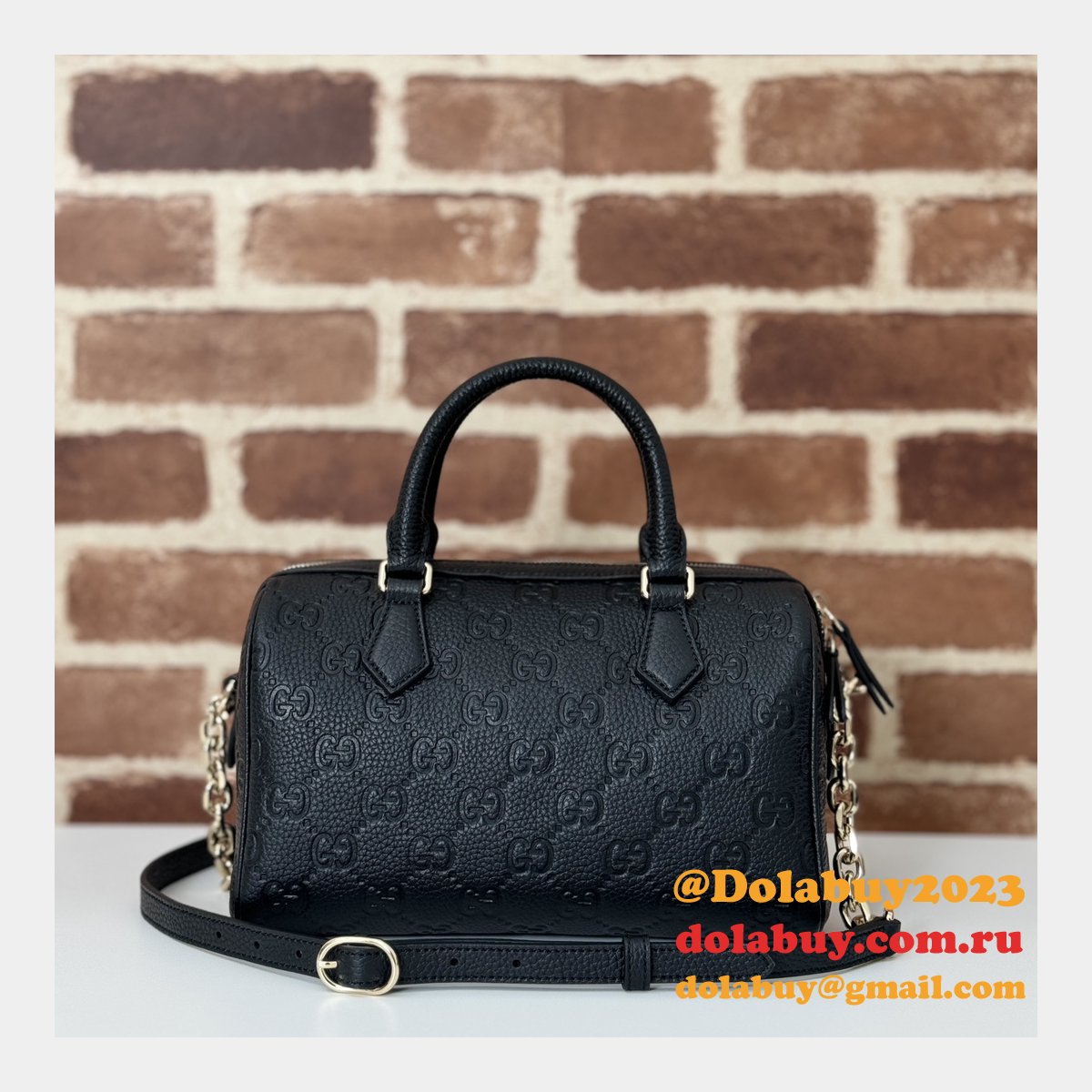 G*u*i luxury gg emblem boston top handle 815255 black knockoff bag