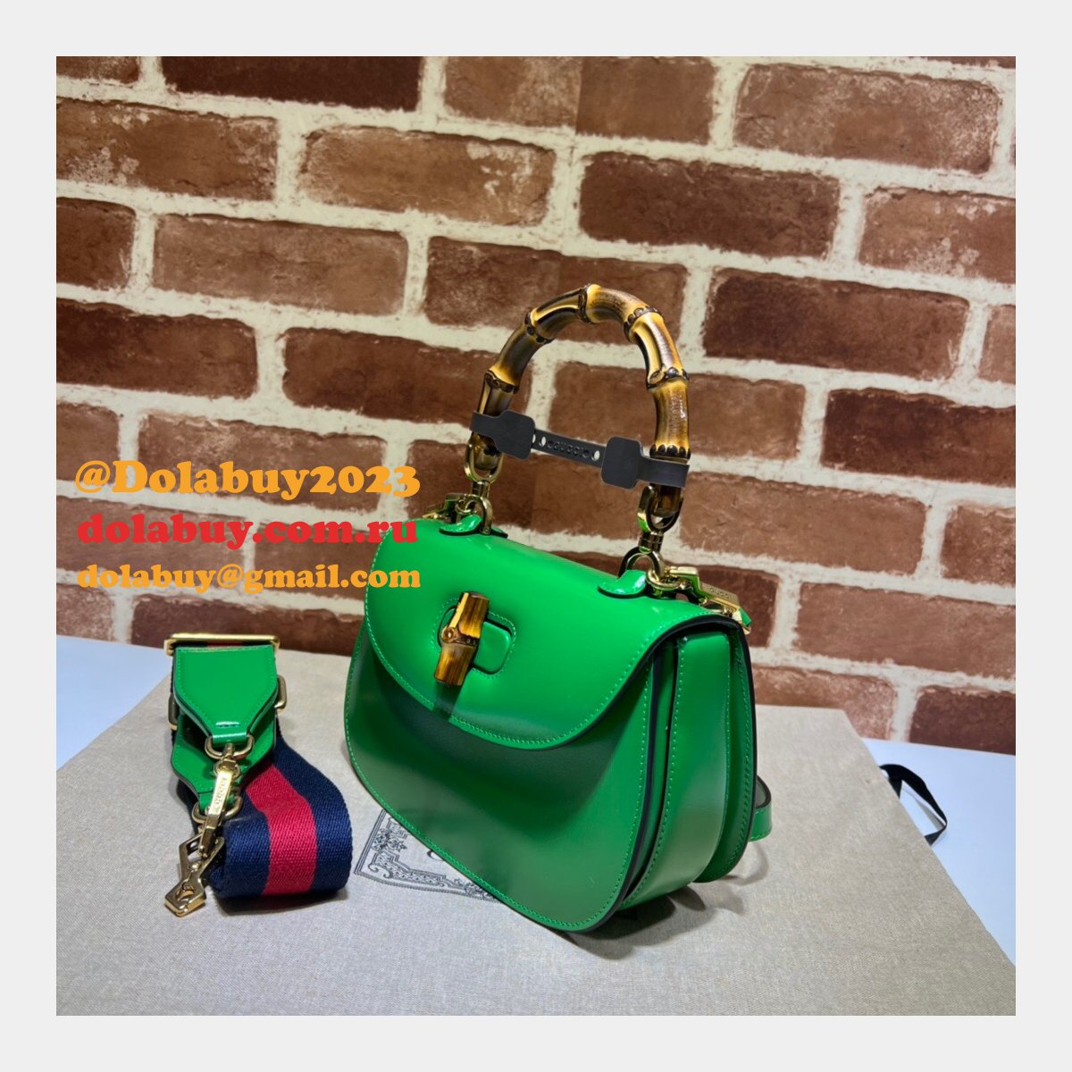 perfect G*u*i copy 675797 small top handle pink/green bag with bamboo